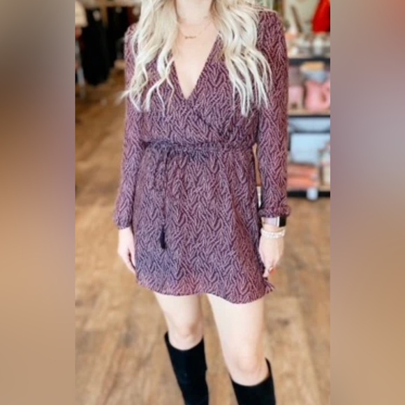 Talula burgundy dress with rope belt! Faux wrap style long sleeve - Picture 1 of 5